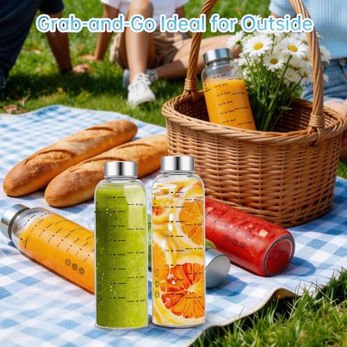 Glass Juice Bottles 4 Pack 12 oz (12 Ounces / 4 Pack Silver Lid)