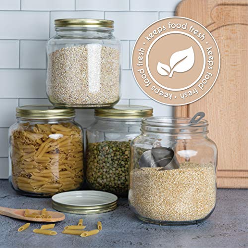 2 Pack Half Gallon Mason Wide Mouth Glass Jar with Airtight Metal Lid (Gold Lid)