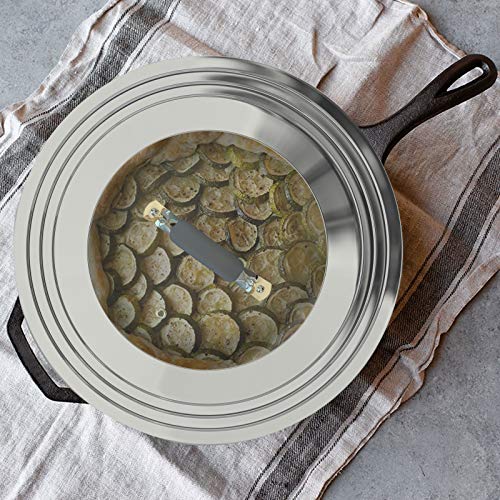 Universal Pans Pots Lid Cover Fit All 8.25 Inch to 12 Inch Pots (Arc-shaped Handle / Gray)