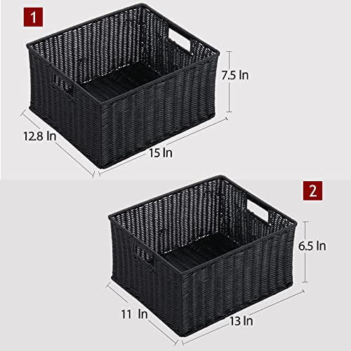 Large Wicker Baskets for Storage (15 x 12.8 x 7.5 inches / Black)