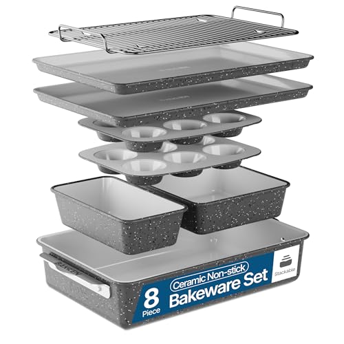 Bakken 8 Piece Stackable Bakeware Set (Gray Marble / Pack of 8)