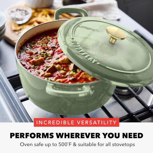x Bobby Flay 5.5QT Enameled Cast Iron Dutch Oven With Lid (5.5QT Dutch Oven / Olive Green)