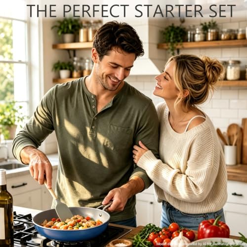 7 Piece Ceramic Cookware Set (Blue / 7pc set)