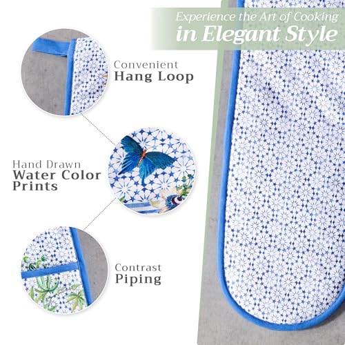 Double Oven Mitts 100% Cotton Double Oven Glove (087 - Passiflora / 7" x 35" (Double Oven Mitt))