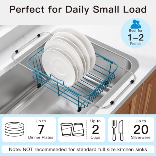 Blue Dish Drying Rack in Sink with Utensil Holder (Blue / For 10"-12"w Sink)