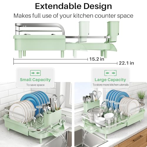 Expandable Dish Drying Rack for Kitchen Counter (Green)