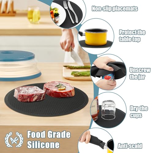 Large Microwave Splatter Cover & Silicone Mat (12" blue cover & 12" black mat)