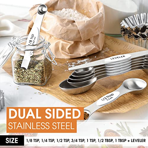 Stainless Steel 8 Magnetic Measuring Spoons for Kitchen (White / 1-Pack)