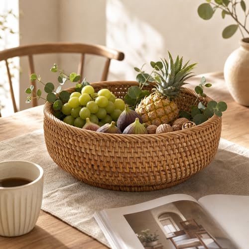 10.6" Large Round Rattan Bread Fruit Basket (L)