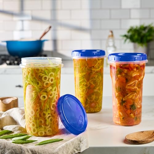 12 Pack Twist Cap Food Storage Containers with Blue Screw on Lid (48 OUNCE)
