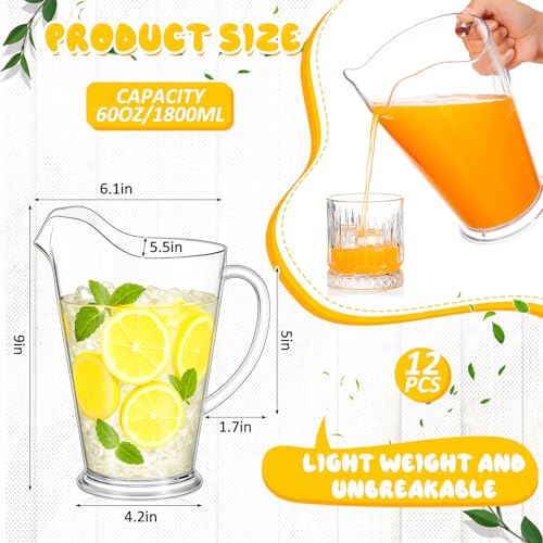 Tessco 12 Pcs Plastic Pitchers 60 Oz Clear Water Beer Jug Large (Stylish)