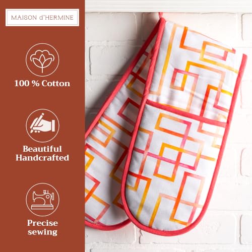 Double Oven Mitts 100% Cotton Double Oven Glove (073 - Summer Maze / 7" x 35" (Double Oven Mitt))