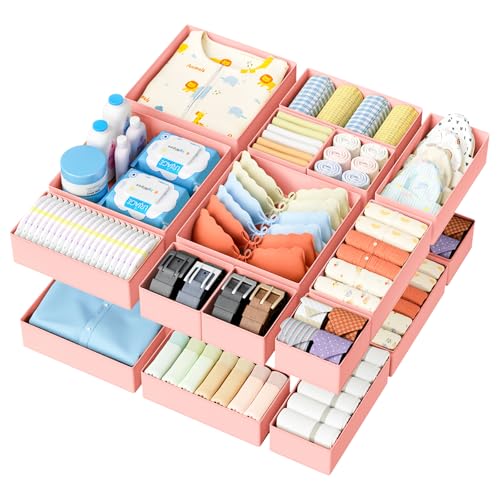 Drawer Organizer Clothes Storage (Pink / 28 Pack)