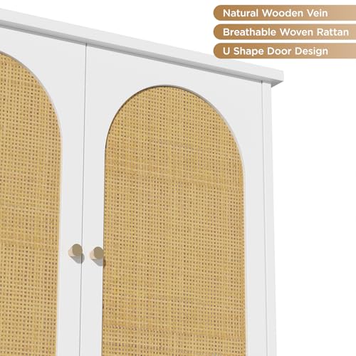 Rattan Over Toilet Storage Cabinet with Metal Stand (White)