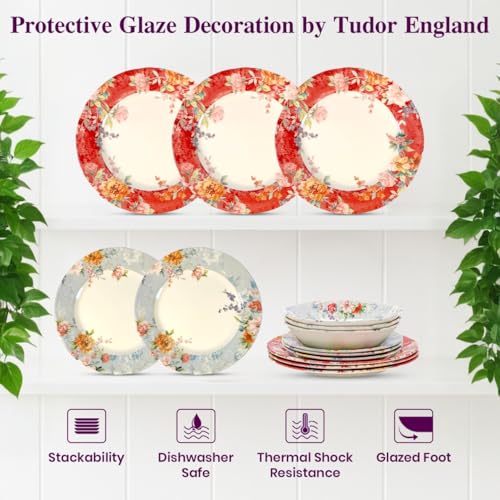 12 Piece Porcelain Dinnerware Set for 4 (12 / Crimson)