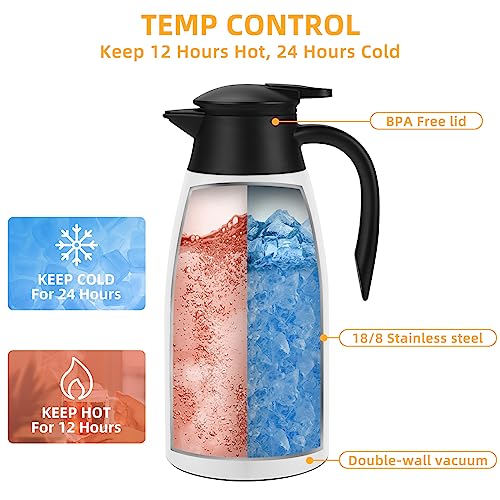70oz Coffee Carafe Airpot Insulated Coffee Urn Stainless Steel Vacuum Thermal Pot Flask Dispenser for Coffee (White)