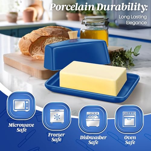 Large Ceramic Butter Dish with Lid (Dark Blue / Large)