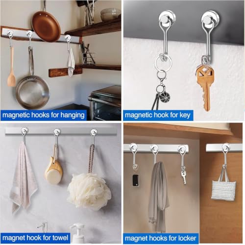Magnetic Hooks Magnet Hook for Cruise Cabins Fridge 30LBS 12Pack (Silver / 0.63in)