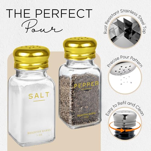 Gold Salt and Pepper Shakers Set by Brighter Barns (Clear/Gold)