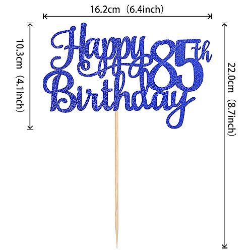 1 PCS Happy 85th Birthday Cake Topper Glitter Cheers to 85 Years Birthday Cake Pick Eighty Five 85 Fabulous Cake Decoration for Happy 85th Birthday Theme Party Decorations Supplies Blue (Blue / 85th)