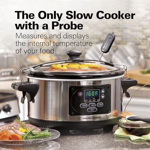 Portable 6 Quart Set & Forget Programmable Slow Cooker (Stainless Steel)