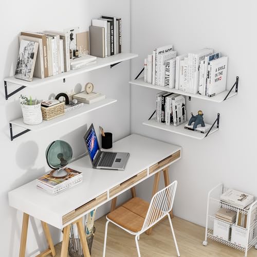 48W x 12D Deep Floating Shelves Set of 2 White (White With Black Metal Bracket / 48wx12dx5.8h)