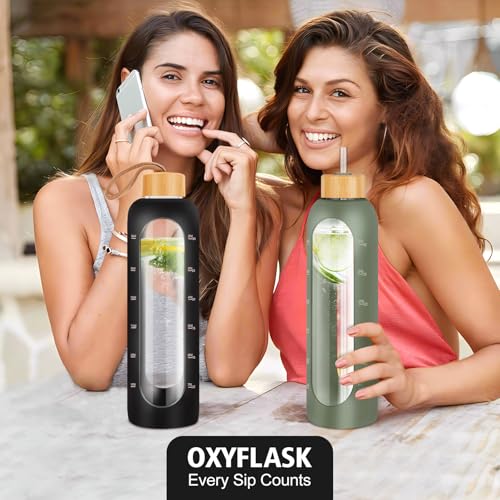 Glass Water Bottles 32 oz (Jet Black-1pack / 32 Ounces)