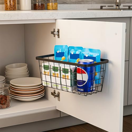 2 Pack Hanging Wall Basket Organizer Over the Cabinet Door Wire Baskets for Organizing (2 Count)