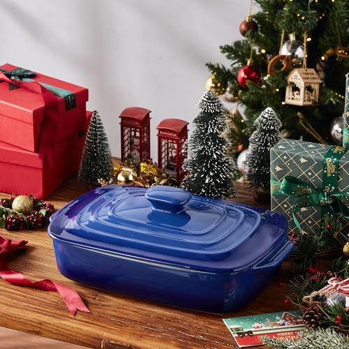 Large Ceramic Casserole Dish with Lid (Blue)