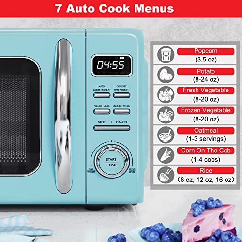 GLCMKZ11BER10 Retro Countertop Microwave Oven with Auto Cook & Reheat (Blue / 1.1 cu ft / Modern)
