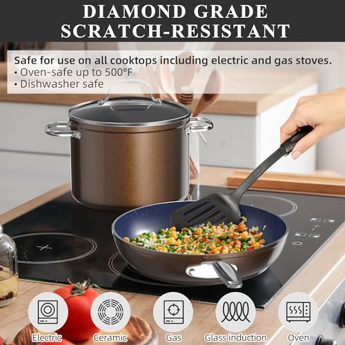 Healthy Duralon Blue Ceramic Nonstick Cookware Set (Metallic Mocha Brown / 12pc Cookware Set / Cookware Set)