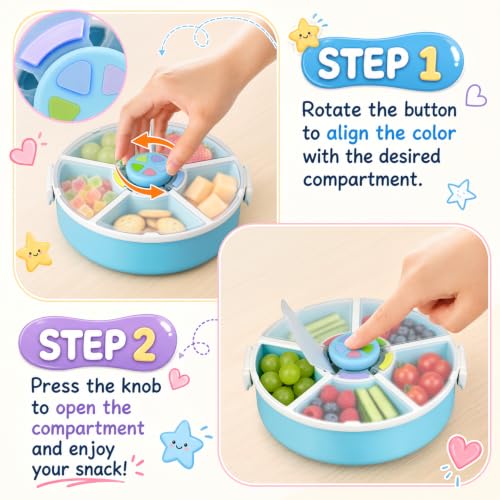Kids Reusable Rotating Snack Container with 5 Separate Compartments (Blue)