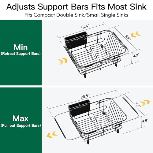 Black Dish Drying Rack in Sink with Utensil Holder (Black / For 10"-12"w Sink)