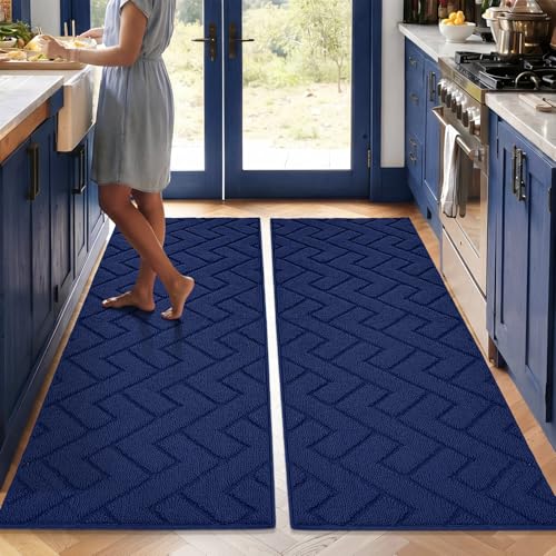 Kitchen Runner Rug (Navy Blue / 20"x48"+20"x48")
