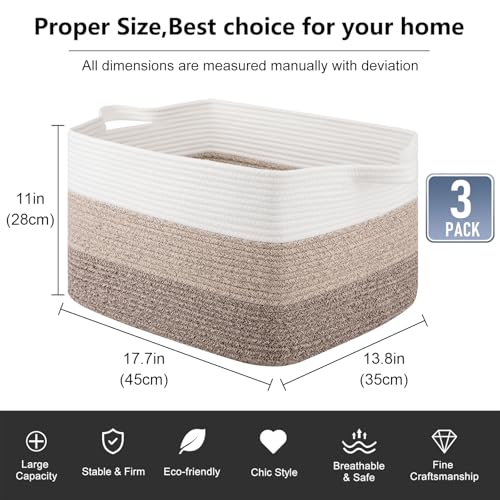 50L Storage Basket Large Blanket Basket Living Room Yellow 3 (Gradient Yellow / 3 pcs-17.7”x13.8”x11”)