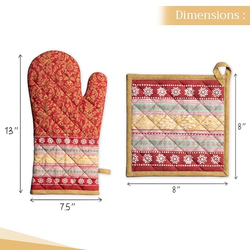 100% Cotton Oven Mitt & Pot Holder Set (067 - Sofia / 7.5" x 13" & 8" x 8" (Oven Mitt & Pot Holder))