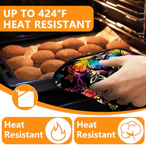 Colorful Butterfly Oven Mitts and Pot Holders Sets 4Pcs (Colorful Butterfly)