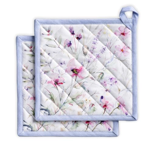 Pot Holders 100% Cotton Potholders (068 - Summer Floral / 8" x 8" (Pot Holder Pack of 2))