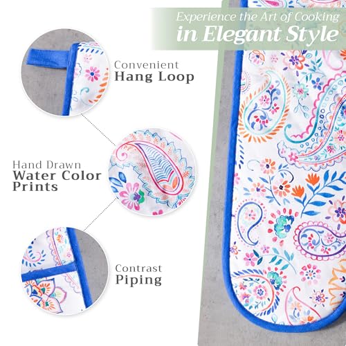 Double Oven Mitts 100% Cotton Double Oven Glove (083 - Indian Floral / 7" x 35" (Double Oven Mitt))