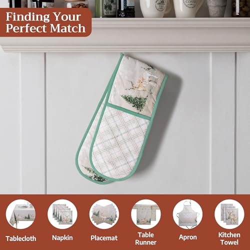 Double Oven Mitts 100% Cotton Double Oven Glove (049 - Deer in the Woods / 7" x 35" (Double Oven Mitt))