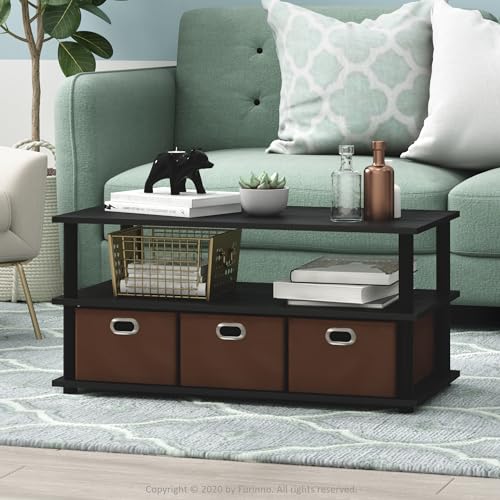 Turn-N-Tube Coffee Table, 31.22D x 15.5W x 15.8H in, Black Oak/Black/Brown (Black Oak/Black/Brown / 3 Bin)