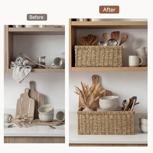 Wicker Storage Baskets (Natural (Seagrass) / 15"L x 11"W x 7"H + 13"L x 9"W x 6¼"H)