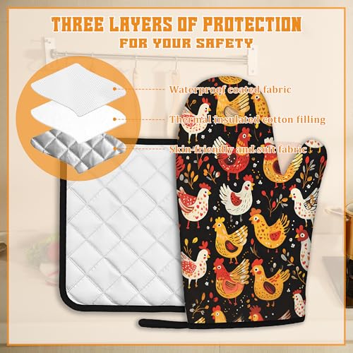 Colorful Rooster Oven Mitts and Pot Holders (4 Count)