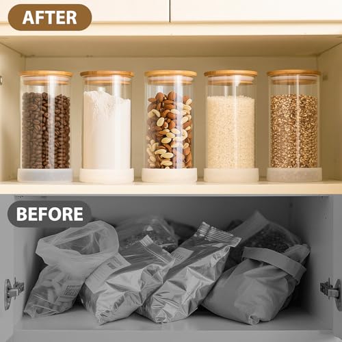 53oz Round Glass Storage Containers with Bamboo Lids (4pcs-Round / 53oz)