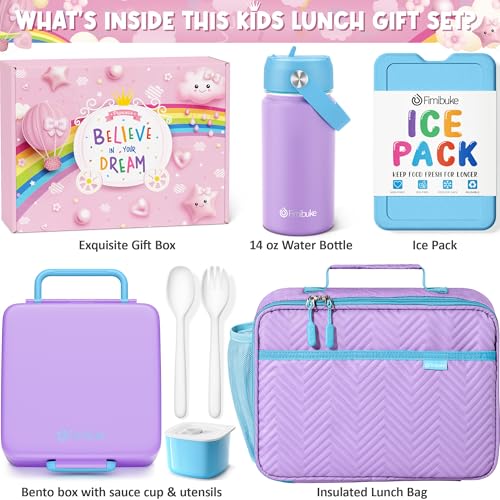 Kids Bento Lunch Box with Toddler Insulated Water Bottle Lunch Bag (A9. Cotton Candy)