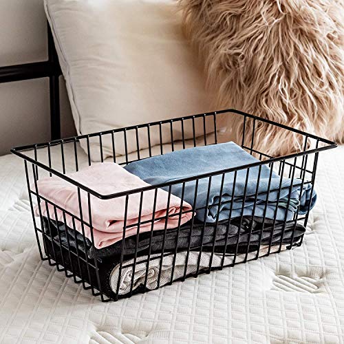 Farmhouse Large Wire Organizer Storage Bins Freezer Food Storage Basket for Kitchen Cabinets (Black-2pack / 15.7"L x 9.5"W x 6.3"H)