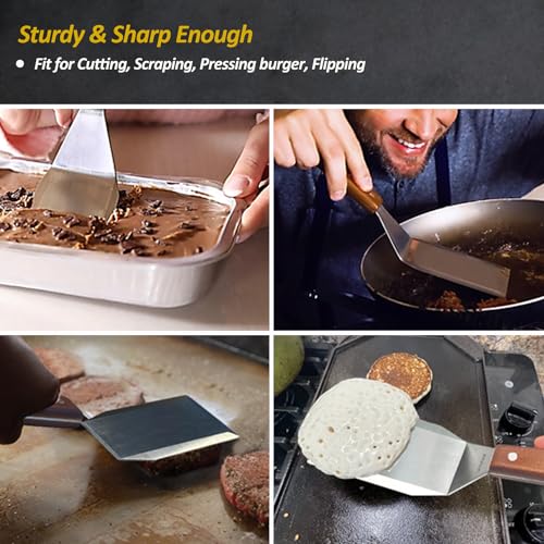 Stainless Steel Spatula Set (3''x5''+3''x8''_Wooden Handle)