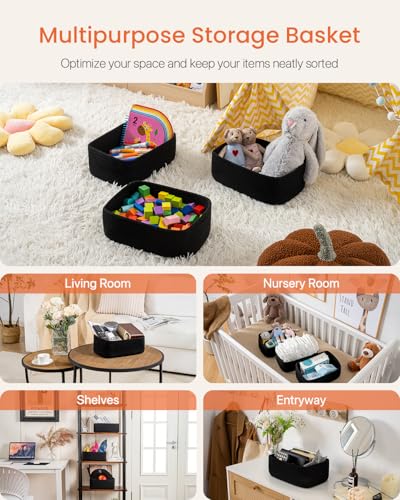 Small Woven Storage Basket for Organizing (Black / 12"L x 8"W x 4.5"H)