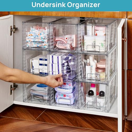 6 Pack Large Stackable Storage Drawers (Clear( 6 Pack))
