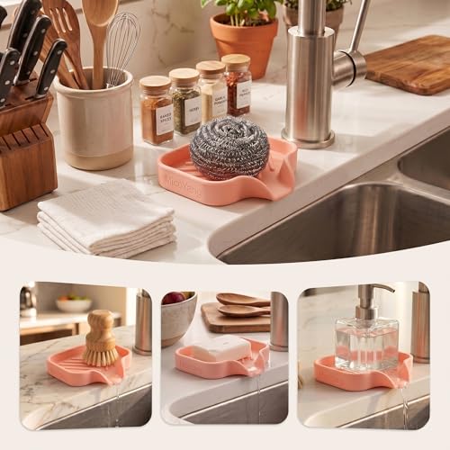 Silicone Soap Dish with Drain Spout (Pink / S(4.9"×3.2"))